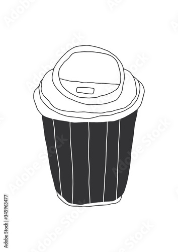 Paper cup naive spot illustration. Coffee to go line art on the white background
