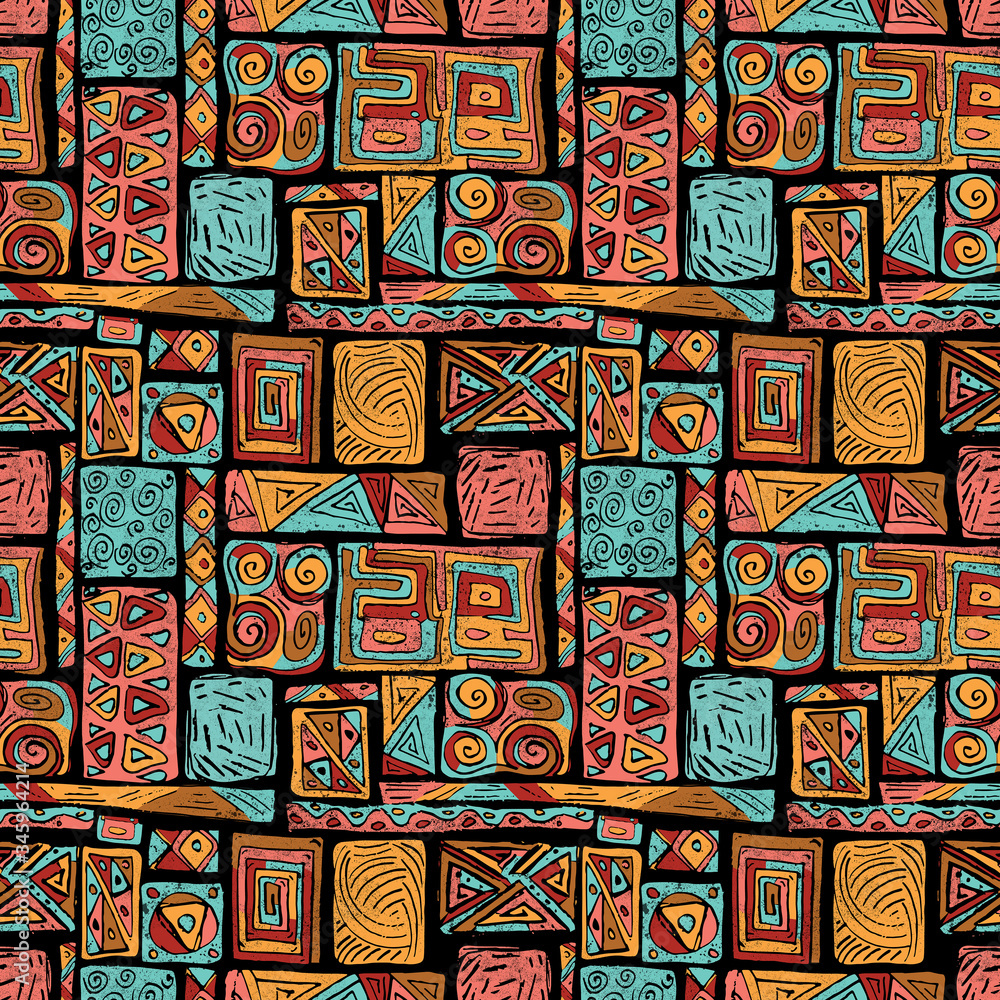 African ethnic style warm hand-drawn seamless pattern illustration background. Good for gift wrapping paper, decoupage or scrapbooking hand-made, textile fabric etc