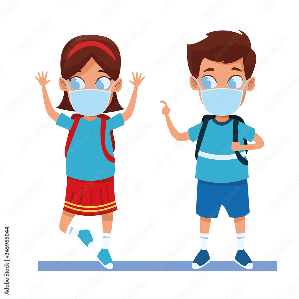 little kids couple using face masks for covid19 little kids couple using face masks for covid19