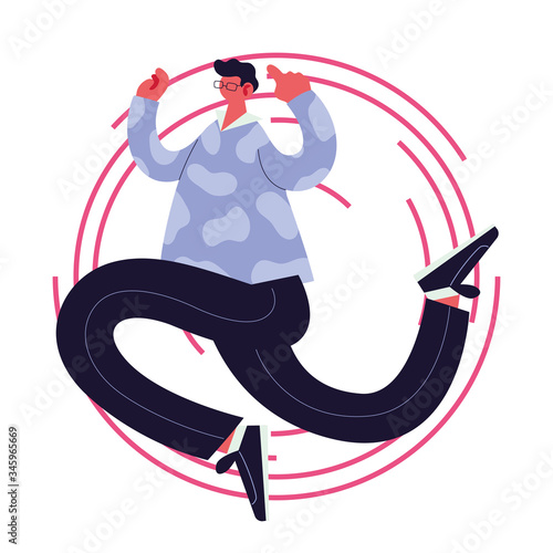 man listening music and dancing