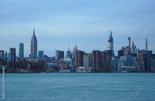 Manhattan, New York, USA - 20.12.2019: downtown Manhattan New York skyline skyscrapers  from ferry approaching city across Hudson river - New York, USA. stock video footage clip © cheekylorns