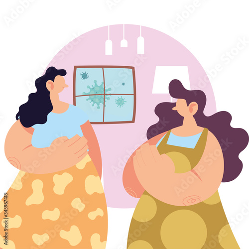 women at home for prevention of coronavirus.