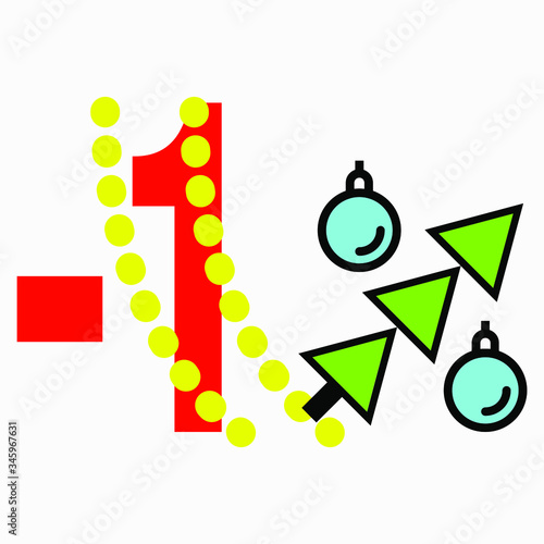 Icon 1 percent discount for the new year. Discount for Christmas. Reducing the price of goods for the holiday. Interest discount in the form of a Christmas tree with balls. Vector Icon