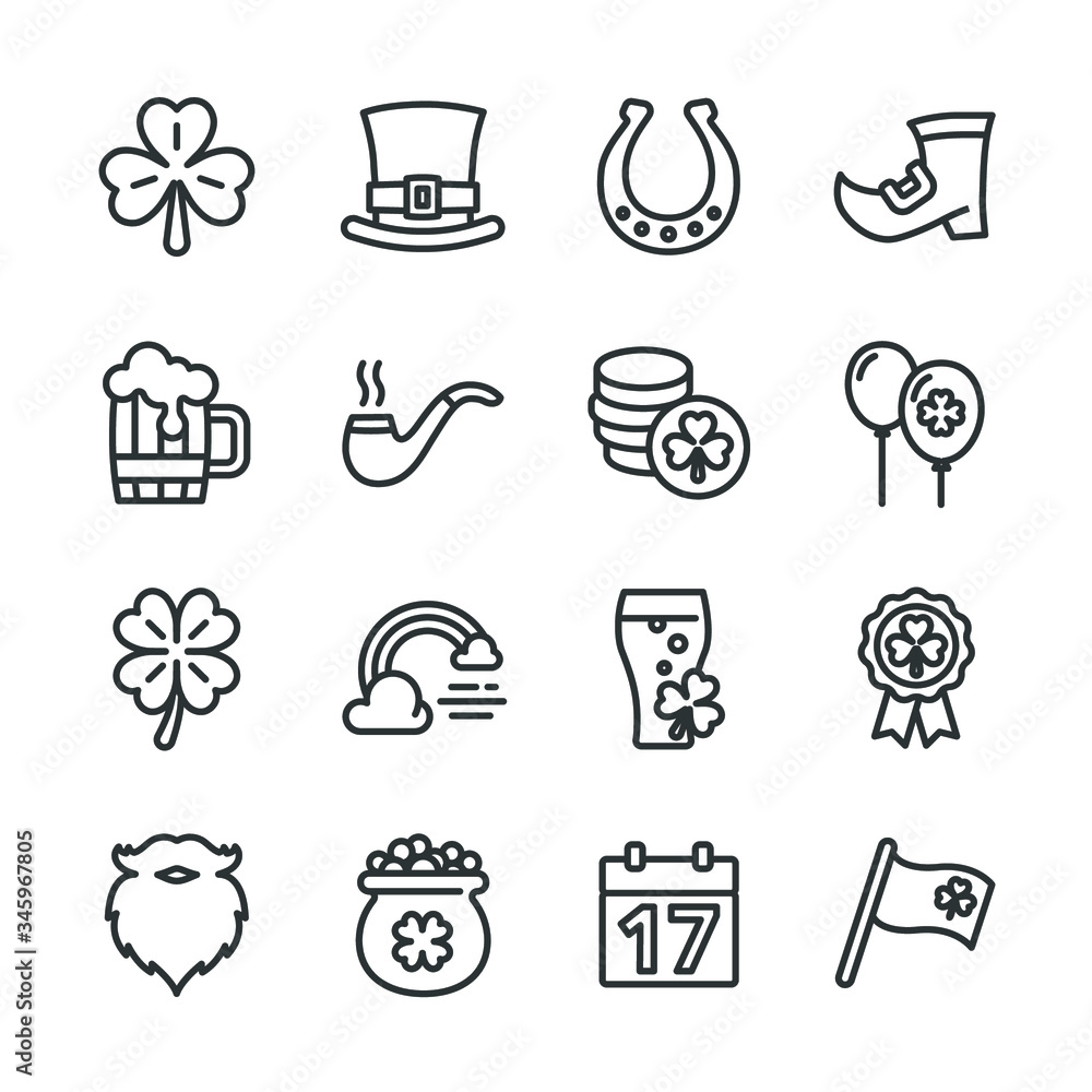set of Saint Patrick vector line icons set set of Saint Patrick vector line icons set