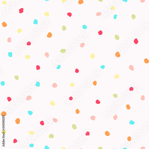 Sparse confetti dotty paper texture seamless background. Tiny colored flecked sprinkles isolated on white. Modern cute falling speckle pattern. Japanese kawaii minimal digital party scrapbook paper
