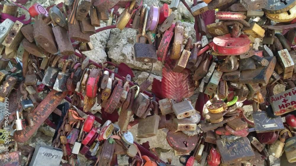 Many Love locks on a pedestal in the form of a heart Many Love locks on a pedestal in the form of a heart