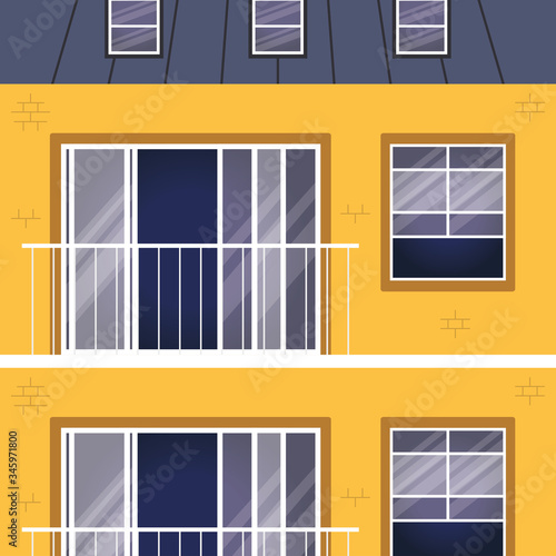 Windows outside yellow building vector design