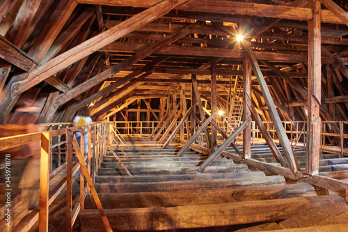 Wooden constructions supporting heavy roof of old building