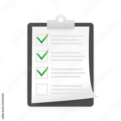 Check list in flat style. Vector stock illustration. Check mark icon. Flat design illustration. Checklist document.