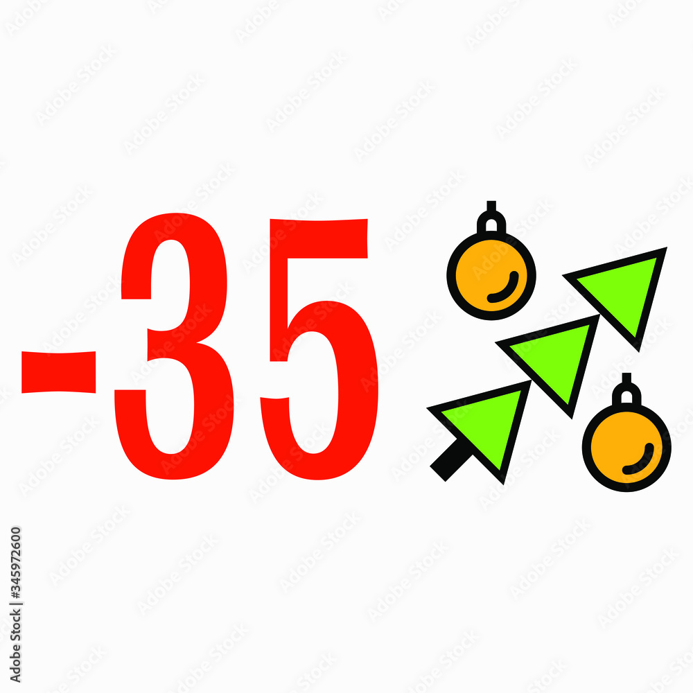 Icon 35 percent discount for the new year. Discount for Christmas. Reducing the price of goods for the holiday. Interest discount in the form of a Christmas tree with balls. Vector Icon Icon 35 percent discount for the new year. Discount for Christmas. Reducing the price of goods for the holiday. Interest discount in the form of a Christmas tree with balls. Vector Icon