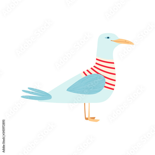 Cute seagull isolated on a white background in a flat style. Vector illustration