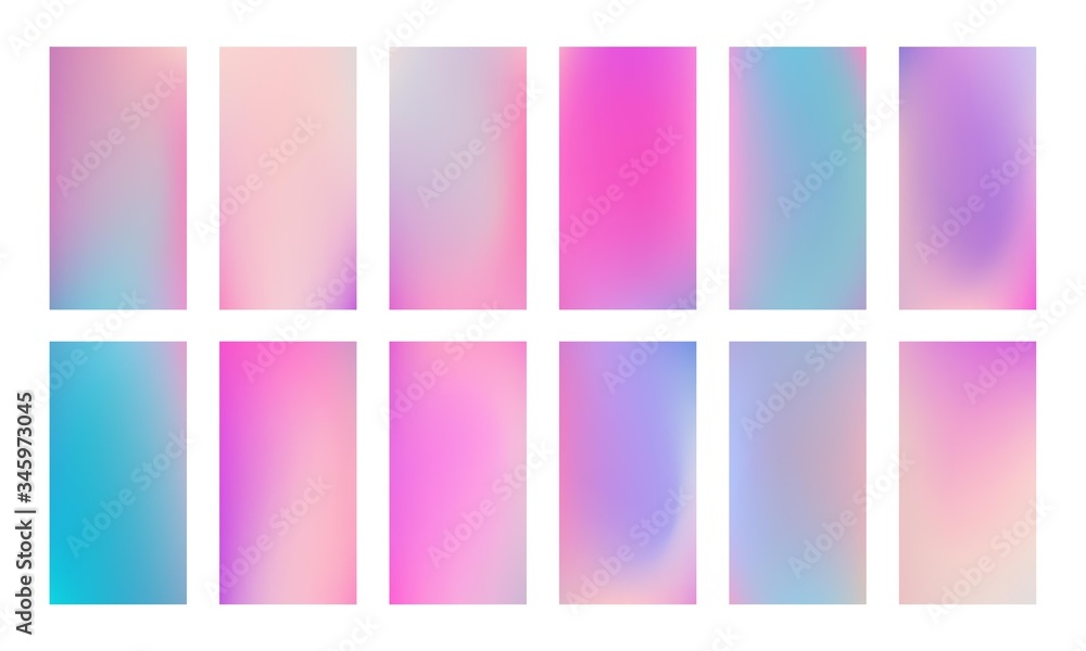Trendy color holographic screen template. Soft liquid gradient backgrounds set