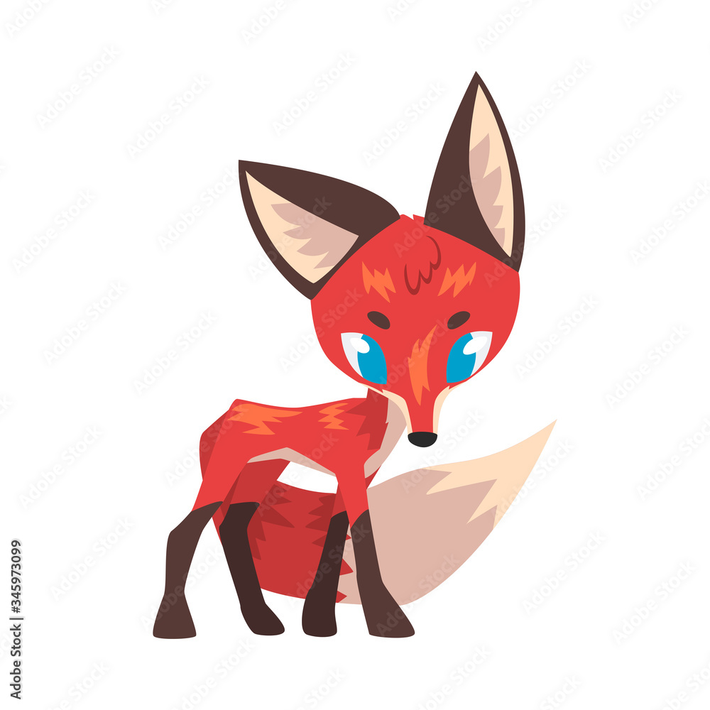 Obraz premium Cute Adorable Little Fox, Wild Forest Animal Cartoon Character Vector Illustration