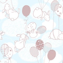 Deken met foto Dieren met ballon patronen Cute rabbits on balloons in the clouds. Seamless vector pattern. Cartoon animal background .  © maritime_m