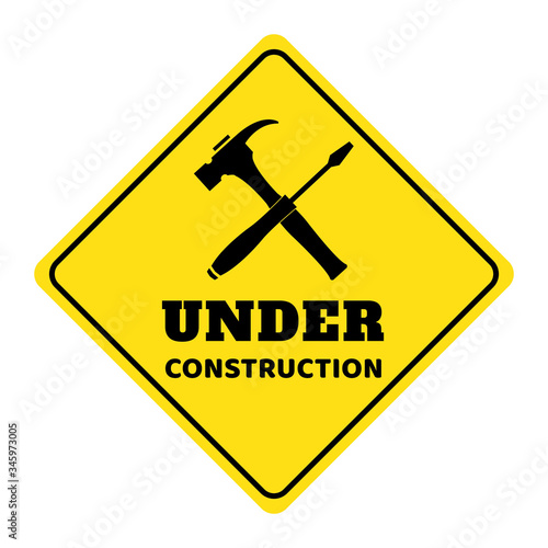 under construction road sign, under construction icon on yellow background drawing by illustration