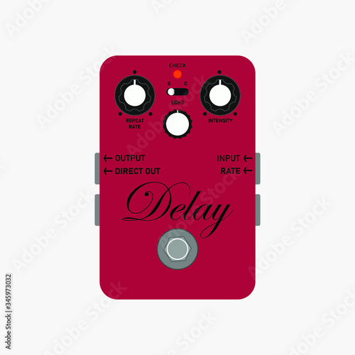 wine red boutique custom delay guitar stomp box effect, graphic icon design. t-shirt artwork. photo