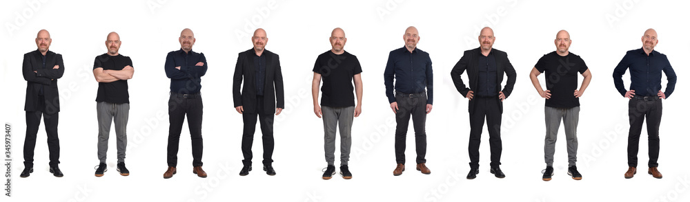 large group of man with sportswear, casual and elegant on white background large group of man with sportswear, casual and elegant on white background