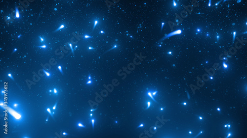 Neon Light Flying illumination Glow particles firefly abstract 3D illustration background. photo