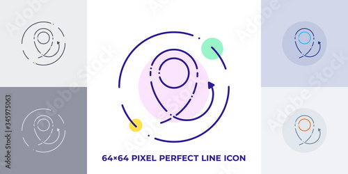 Navigation tag line art vector icon. Outline symbol of position marker. Location pin pictogram made of thin stroke. Isolated on background.