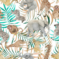 Sierkussen Tropische print patronen Exotische dieren en palmbladeren zomerpatroon  © anastasianio