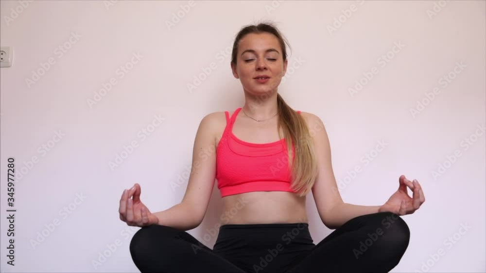 Meditation sitting at home, doing yoga exercise for stress relief relaxing Meditation sitting at home, doing yoga exercise for stress relief relaxing