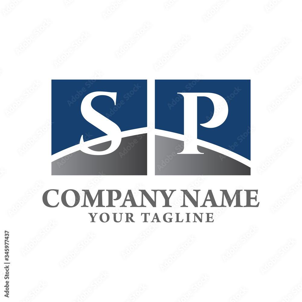 SP White Letter Logo Design with Blue Square Vector Illustration Template.
