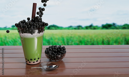 Bubble milk green tea in  a...