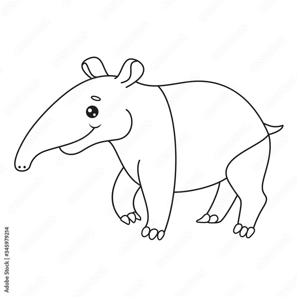 Fototapeta premium Coloring page with a cute tapir. Vector Illustration.