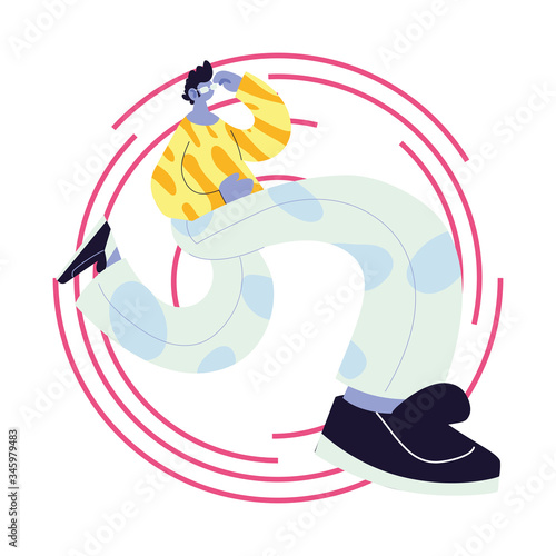 man listening music and dancing