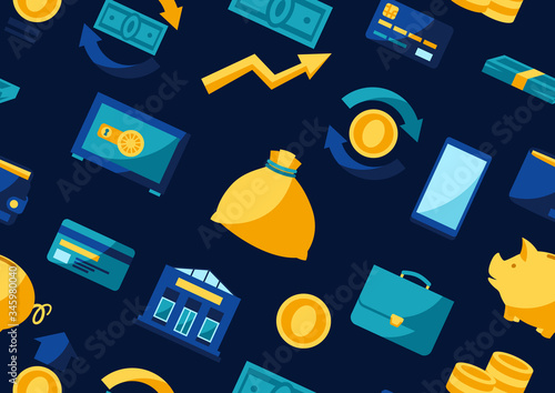 Banking seamless pattern with money icons.