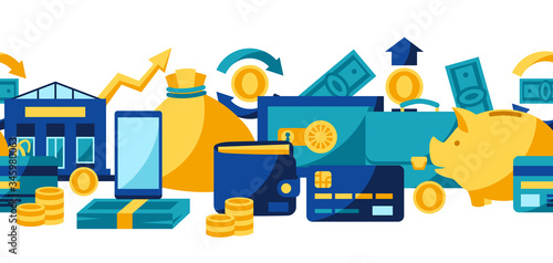 Banking seamless pattern with money icons.