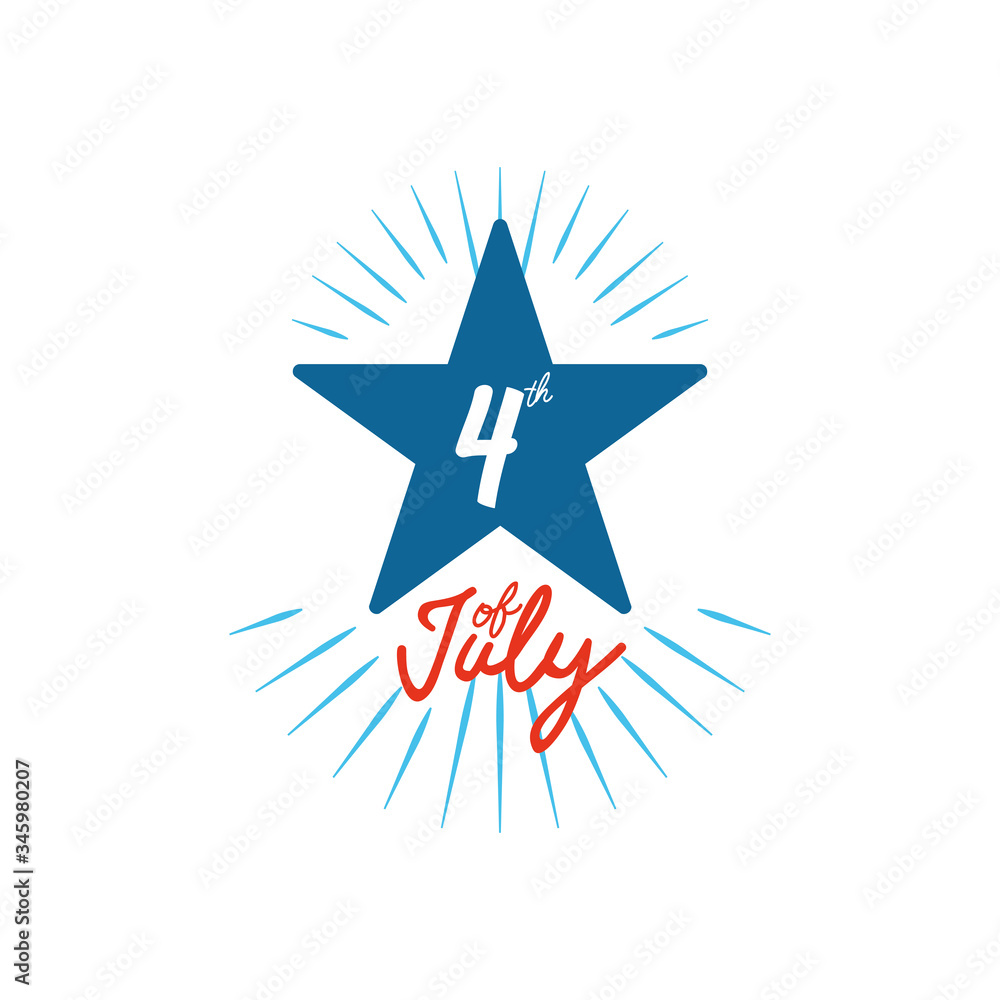Decorative burst and star with 4th of july concept, flat style