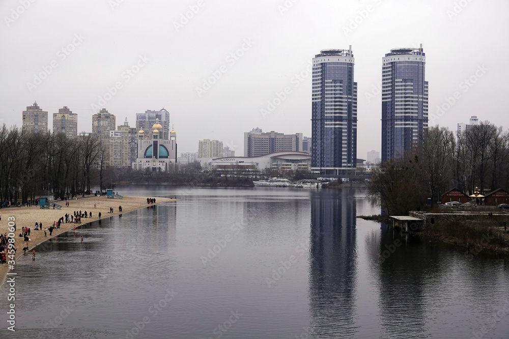 View of the left bank of the Dnieper to the hydropark area in Kiev