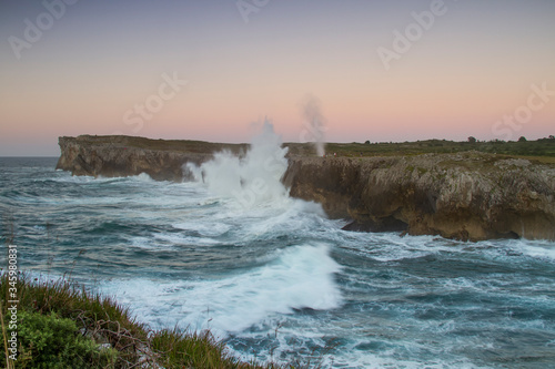Coastal landscape with waves.