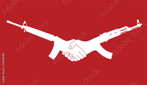 Politic Logo design, m 16 and Kalashnikov like a shaking hands for peace and cooperation. Make friendship no war