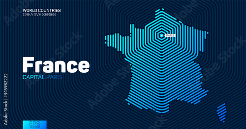 Abstract map of France with hexagon lines