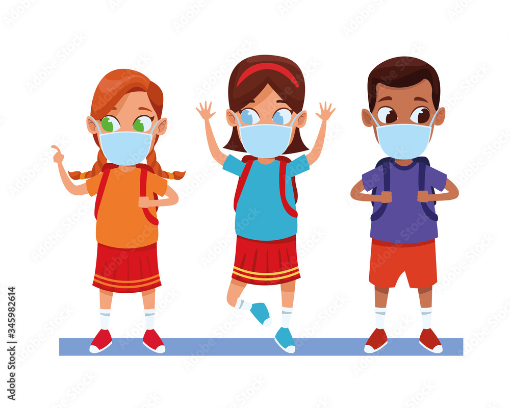 interracial kids couple using face masks for covid19 interracial kids couple using face masks for covid19