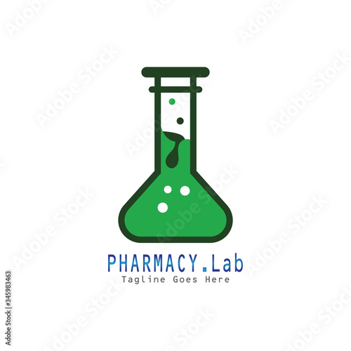 Pharmacy lab with leaf health premium logo illustration vector icon