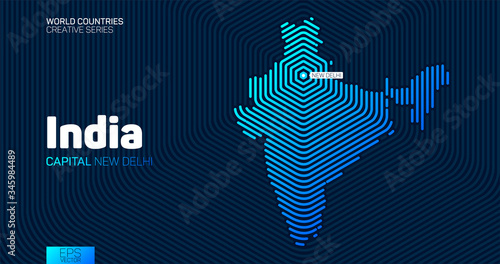 Abstract map of India with hexagon lines