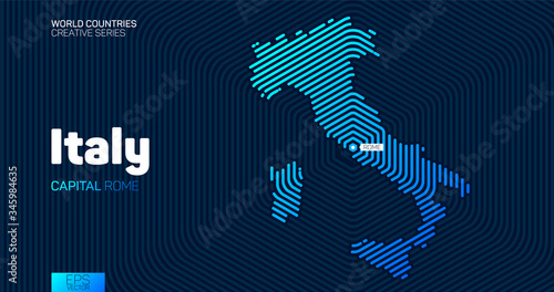 Abstract map of Italy with hexagon lines