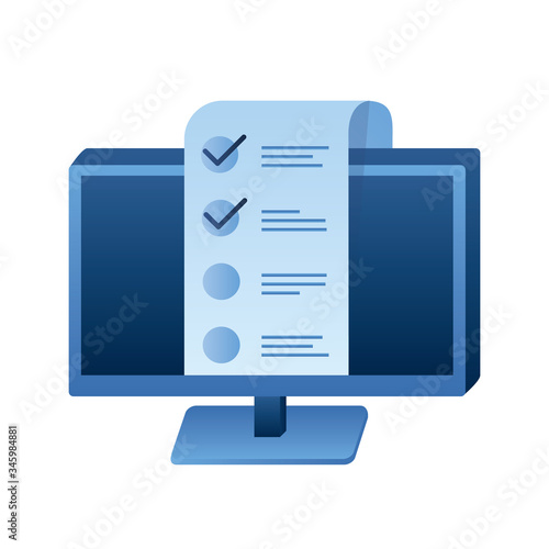 Online Survey concept. Ballot page on monitor screen. Quiz, referendum or election background