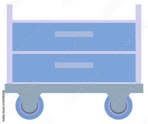 Hospital trolley, cart with drawers, doctor office furniture vector. Drawer on wheels or pushcart for medicaments and medical tools, interior design