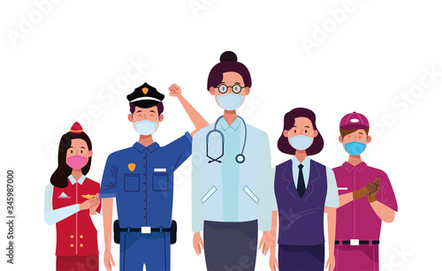 group workers using face masks for covid19