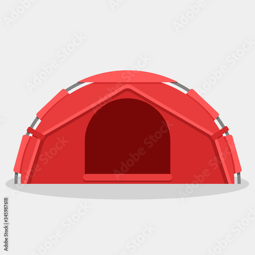 Red round travel tent cartoon vector illustration