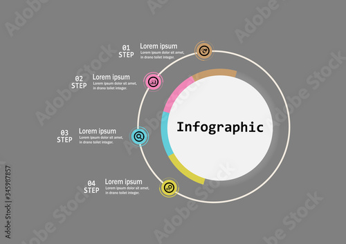 The infographic vector design template for illustration. Infographic design business template with four steps. Creative concept for infographic. Used for layout, workflows, banners, web design.