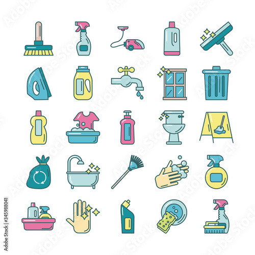 cleaning and desinfect set icons