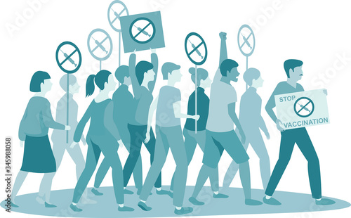 Anti Vaccination movement. Anti-Vaccine and Mandatory Immunization Protest Refusal. People Characters Rejecting Preventive Medicine.