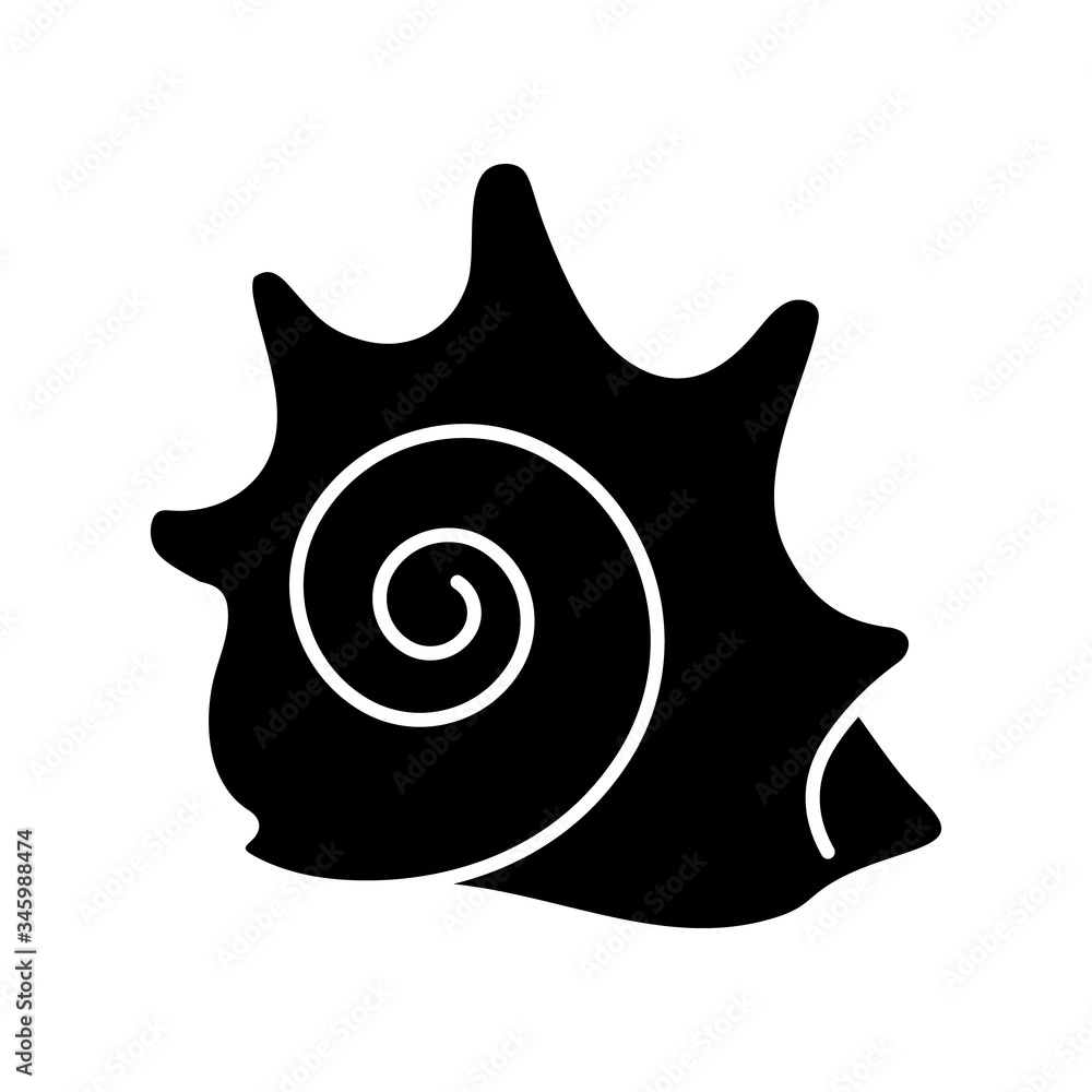 Rock shell black glyph icon. Exotic seashell, conchology silhouette symbol on white space. Astraea phoebia. Empty molluscan animal shell, ocean snail conch vector isolated illustrations Rock shell black glyph icon. Exotic seashell, conchology silhouette symbol on white space. Astraea phoebia. Empty molluscan animal shell, ocean snail conch vector isolated illustrations