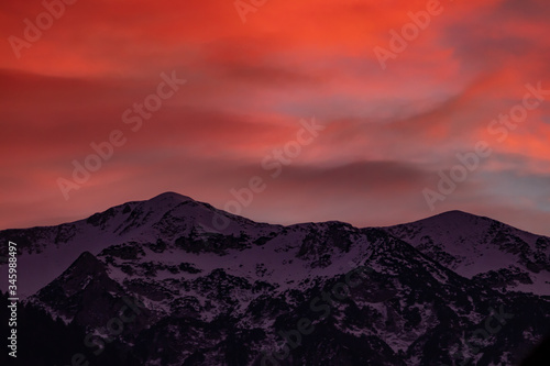 Red sky over Bohinj mountains
