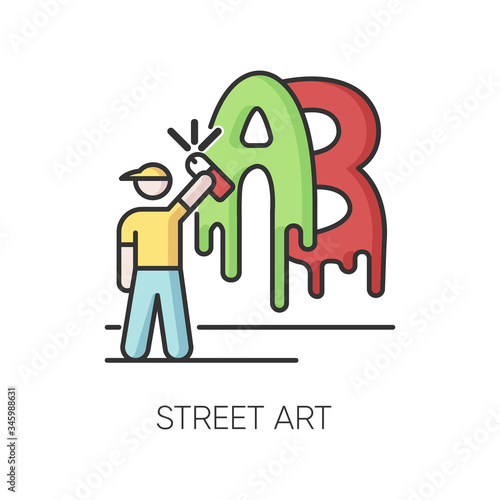 Street art RGB color icon. Contemporary cultural movement. Modern painting creating. Independent artist. Graffiti drawing. Isolated vector illustration